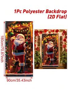 1pc Christmas Door Cover Banner With Santa Claus Hanging Colorful Lights Design, Merry Christmas Hanging Flag, Welcome Porch Sign Decor, Merry Christmas Decoration, Xmas Decor, Holiday Party Supplies, Christmas Photo Backdrop Decoration, Indoor/Outdoor Door & Wall Decor, Winter Home Decor - Type a - View 8