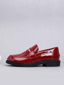 Girls' Fashionable School-Style Leather Shoes For Spring And Autumn - Burgundy - View 6