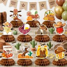 Cowboy Party Honeycomb Centerpieces, 12pcs Cowboy Table Honeycomb Centerpieces, Wild West Cowboy Theme Centerpieces, Suitable For Table Decor, Western Party Centerpieces, Cowboy Decoration - Multicolor - View 6