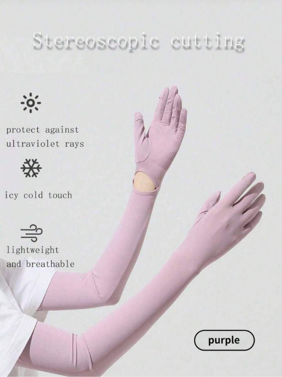 1 Pair New Women's Long Sun Protection Gloves, Summer Essential. These Ice Silk Sleeves Effectively Block UV Rays. Suitable For Cycling And Driving, With Anti-Slip And Touchscreen Functionality. The Extended Design Fully Covers The Arms, Making Them An Ideal Choice For Outdoor Activities. - Multicolor - View 1