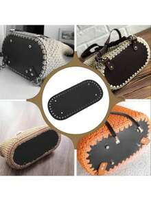 Handmade Oval Bag Base - Crochet Tool DIY Use - Black/Brown Faux Leather Bag Base, Wallet Making, DIY Wallet Making - Multicolor - View 8