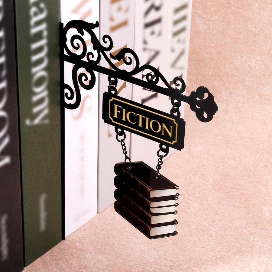 1pc 2D Flat Metal Material Bookshelf Divider, Bookshelf Decoration, Home Library Decor, Book Gift, Library Organizer Book Tavern Sign, Bookshelf Decor, Book Gift, Library Organizer, Book Decor Sign. "Horror" Theme.
