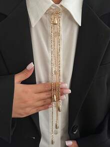 1PC Elegant Geometric CCB Beaded Pendant Teardrop Tassel Brooch, Suitable For Wedding Party, Vacation, Perfect Gift For Couples, Birthday Surprise - Gold - View 1