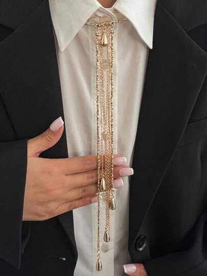 1PC Elegant Geometric CCB Beaded Pendant Teardrop Tassel Brooch, Suitable For Wedding Party, Vacation, Perfect Gift For Couples, Birthday Surprise