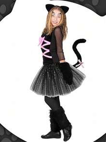 Cat Cosplay Costume - 4pcs Cat Ears & Tail Set, Collar, Paws & Gloves Cat Cosplay Costume Accessories Halloween Outfit - Multicolor - View 4