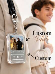 Personalized Photo Keychain, Custom Acrylic Key Ring, Music Player Style Keychain, Photo Memory Gift, Custom Text Key Holder, Couple Keepsake Gift - Multicolor - View 3
