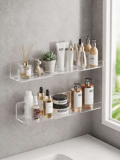 2 Pieces Transparent Acrylic Floating Shelf, Invisible Wall-Mounted Shelf – Space-Saving, Suitable For Children's Books, Bathrooms, Bedrooms, Kitchens, Living Rooms – Modern Display Storage Rack