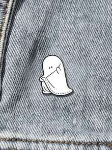 Sewing Ghost Enamel Pin Halloween Cartoon Spirit Sewing Cloth Brooch Fun Quirky Decor Badge - White - View 3