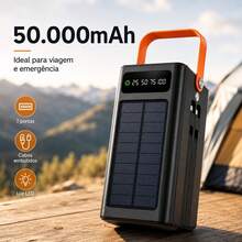 Power Bank Portátil 50000mAh Solar com Carga Rápida Turbo, Bateria Externa com Tela Digital de Carga, Design Resistente e Compacto, Ideal para Viagens, Camping e Emergências Energéticas ao Ar Livre - Preto - Visão 8