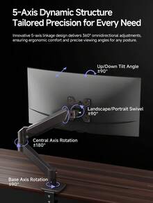Lenovo AM110 Pneumatic Large Screen Monitor Stand 9KG Load Capacity Articulating Arm Multi Direction Rotation Desktop Screen Support Available In Black White Dual Colors - View 7