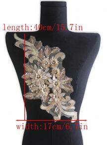 XDH2490 3D刺繡貼花配珠飾，婚紗配件，網紗蕾絲DIY表演服裝刺繡補丁/長度:39CM/寬度:16CM - 咖色 - 查看 9