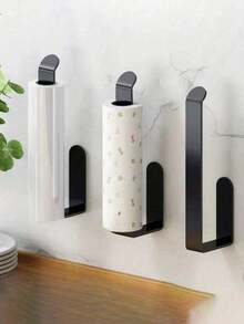 No-Drill Kitchen Paper Towel Holder, Wall-Mounted Plastic Wrap Storage Rack, Bathroom Towel Bar, Self-Adhesive Toilet Paper Holder, Bathroom Cloth Hook - View 1