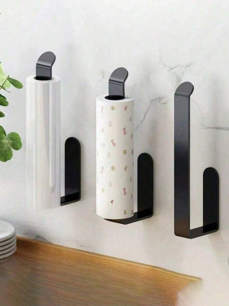 No-Drill Kitchen Paper Towel Holder, Wall-Mounted Plastic Wrap Storage Rack, Bathroom Towel Bar, Self-Adhesive Toilet Paper Holder, Bathroom Cloth Hook - View 1