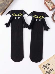 2/1 Pair Children's Socks Personalized Halloween Mid-Calf Magnetic Hand-Holding Socks Black & White Angel With Wings Socks - Multicolor - View 19
