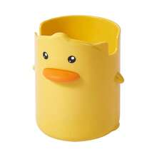 1pc Yellow Duck Pen Holder, Cute Creative Cartoon Desktop Plastic Pen Rack, Multi-Functional Stationery Storage Box For Office And Study Room - A - View 7