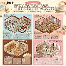 Isometric Mini Town Commercial Street Scene Stickers, Miniature Shop Models Including Coffee Shop, Flower Shop, Bookstore And More, Exquisite Planner Diary Fun Sticker Book Material, Sticker Aesthetics, Vintage Style Planner Supplies - B - View 11