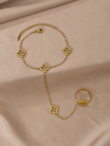 18K Gold Plated Stainless Steel Minimalist Finger Chain, Elegant Mother's Gift, Suitable For Daily, Party, Formal Occasions, Adjustable Finger Jewelry For Women, Suitable For Dating, Vacation, Anniversary, Birthday Gift, Women's Fashion Accessory - Gold - View 2