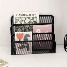 1pc Multifunctional Metal Mesh Desktop Organizer With Bookshelf, Space-Saving Freestanding Storage Rack, Stationery Storage, File Storage, Suitable For Home Office, Teachers And Artists, Ideal Home And Office Decor - Multicolor - View 3