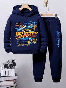 Tween Boy Car Graphic Hoodie And Sweatpants Set - Royal Blue - View 1