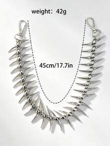 1pc Skull Metal Fishbone Style Pants Chain With Spliced Chain Design, Unisex Fashion Accessory, Best Gift - Silver - View 7