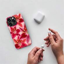 Compatible With IPhone 15 Pro Case,Dual-Layer Protection,Hard Shell With Silicone Interior,Slim Scratch Resistant Shockproof For Woman Men-Cute Colourful Flowers Lily - 白色 - 查看 3