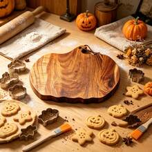 Display Trays - Halloween Pumpkin Shaped Acacia Wood Cutting Board | 30*30cm Natural Solid Wood Chopping Board | With Hanging Rope For Easy Storage | Thickened Rounded Edges Smoothly Polished | Durable And Easy To Clean Kitchen Cutting Board | Fruit, Bread, Cheese, Dessert Platter | Autumn Holiday Table Decor Gift - View 4