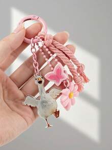 Cute White Goose Acrylic Keychain, Floral Butterfly Tassel Bag Charm, Pastel Knotted Rope Pendant Accessory For Backpack Keys - 2879 - View 2