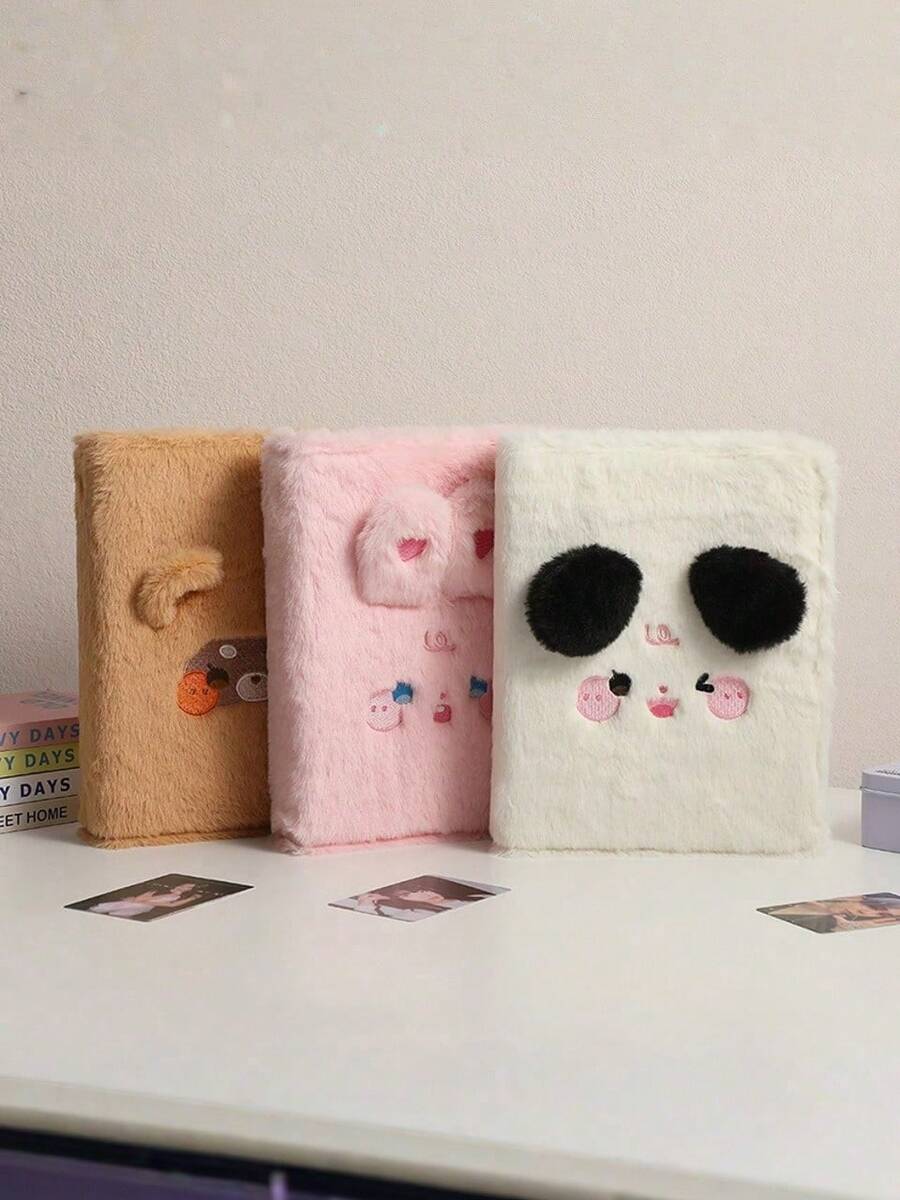 1pc A5 Cartoon Rabbit Plush Loose-Leaf Notebook Cover, Cute Plush Animal Photo Card Collection Album, Loose-Leaf Photo Album For Cards And Photos