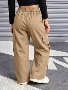 1pc Girls' Versatile Casual Sports Outdoor Loose Fit Pants, Fashionable For Daily Wear - Khaki - View 2