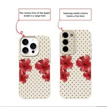 1 buah Casing Ponsel TPU Bahan Motif Bunga Hibiscus Merah Polkadot Cerah Kompatibel Dengan iPhone 17 Pro Max/17/16 Pro Max/15/13/12/11/ S20 FE/A15/S24/A55/ Note 11/Note 12/Note 13 Pro Pelindung Ponsel Soft Shell Anti-Jatuh Cakupan Penuh - Putih - View 8
