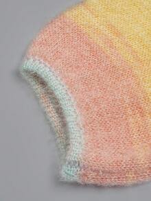 Women Fall Winter Vintage Striped Knit Sweater, Gradient Stripe Crew Neck Crop Pullover Daily Fall Outfit, Random Color Shipment - Multicolor - View 5