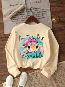 Tween Girls' Graphic Print Crew Neck Long Sleeve T-Shirt, Autumn/Winter Top - لون مشمشي - مشاهدة 6