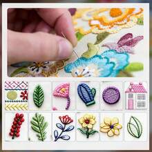 LAMYA Embroidery Starter Kit For Beginners, DIY Hand Embroidery Set With Stitch Practice Fabric Sheets, Bamboo Hoop & Portable Sewing Tools - 594 - View 5