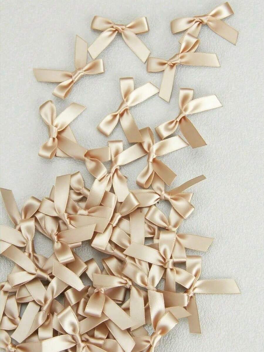 100pcs/Pack, 50pcs/Pack Colorful Ribbon Bows Gift Packaging Decoration Handmade Card Decoration, Hair Accessories, Balloon Bows, Wedding Party Decoration, Room Decoration, Home Decor - Champagne