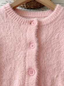 Girls Elegant Solid Color Cardigan Sweater Short Jacket Suitable For Casual Vacation Spring Autumn Winter - Pink - View 5