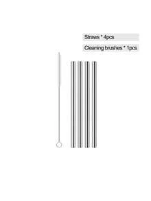 4/8 Pcs Short Metal Straws, Straight With 1/2 Pcs Cleaning Brush, Drinking Stainless Steel Straw For Cocktail Coffee Mugs Small Glasses Cups - Silver - View 6