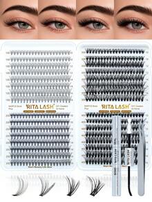 RITALASH RITA 2560/640pcs Single Cluster False Eyelash Extension Set 10D+20D+30D+40D+50D+60D+80D Dense Lash Clusters With Lash Glue, Sealer And Tweezers 10-16mm 7-Style Mixed Lash Cluster Set - Black - View 15