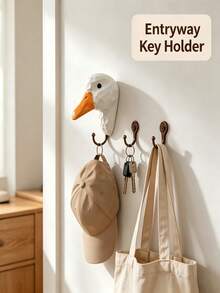 1pc Waterproof Resin Duck Head Bathroom Towel Hook, Cute Faux Wood Carved Texture White Duck Double Hook Wall Mount With Bronze Hook; Vintage Country Fun Animal Style Bathroom Kitchen Entryway Door Back Wall Decor, Suitable For Bathroom Wall, Kitchen Backsplash, Entryway Door Back, Bedroom Closet, Children's Room Soft Decoration; Fits Bathroom Renovation, Housewarming Gift, Creative Bathroom Accessory Gift For Animal Lovers - Multicolor - View 5