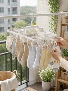 1pc Foldable Drying Rack With 32 Clips, Windproof Clothes Hanging Rack For Socks, Underwear, Bras, Baby Clothes, Towels, Hats And Scarves, Space-Saving Hanging Drying Rack For Balcony, Bathroom, Laundry Room, Travel And Home Storage - Multicolor - View 3