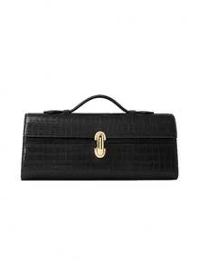 Women's Handbag, Rectangular Clutch, Embossed Pattern, Gold Metal Twist Lock, Large Capacity, Vintage Evening Party Daily Commute - Black - View 4