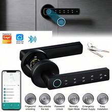3-In-1 Smart Door Lock With App Control: Keyless Entry Fingerprint Door Handle With Keypad And Physical Keys, Battery-Powered Electronic Deadbolt For Home, Bedroom, Apartment, And Office (Black) - 黑色 - 查看 8