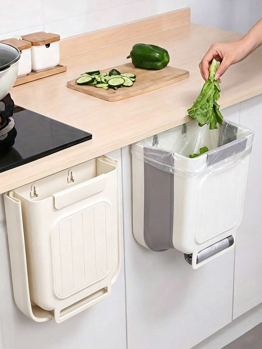 1-Piece Foldable Trash Can, Hanging Kitchen Trash Can, Multi-Functional Bathroom Trash Can, Cabinet Hanging Trash Storage, Car Trash Storage/Room Decor/Kitchen /Bedroom Decor/Halloween/Christmas/Home Decor/Kitchen/Bathroom