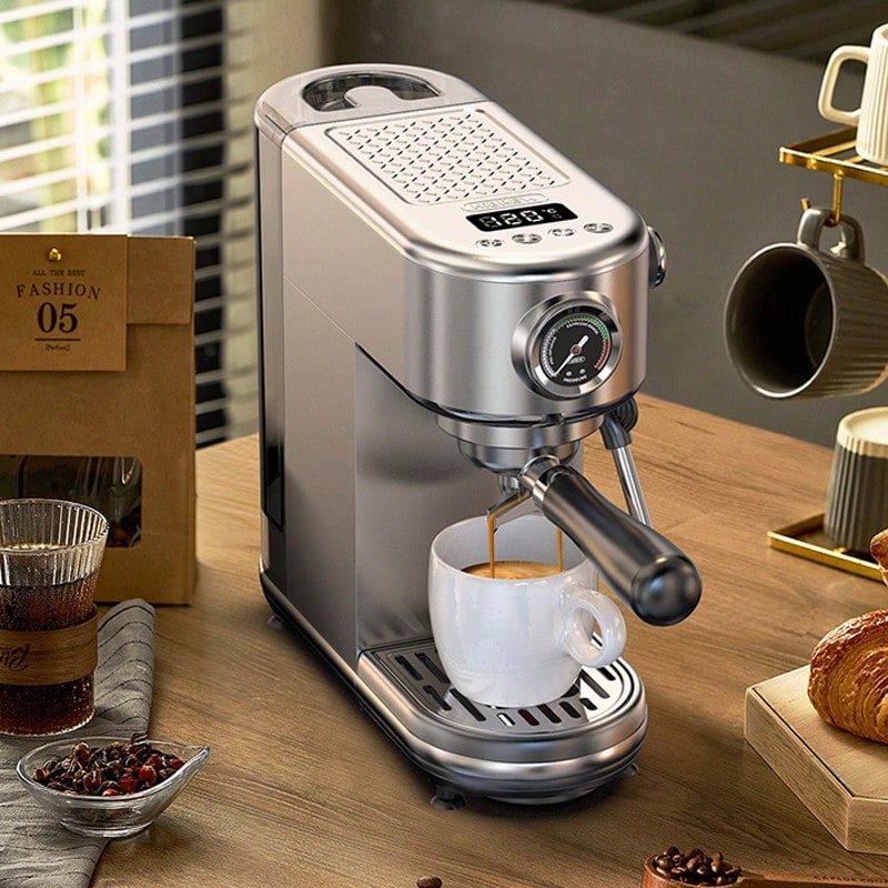 HiBREW H10B Semi-Automatic Espresso Machine, Stainless Steel Body, 51mm Portafilter, 1.3L Large Capacity Removable Water Tank, OPV Overpressure Protection, Visual Pressure Gauge, Supports Hot And Cold Extraction, Customizable Settings - 查看 1