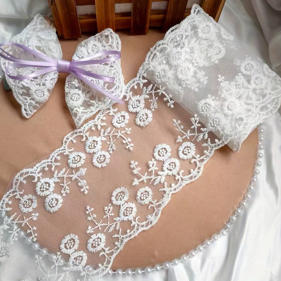 1碼蕾絲飾邊網布緞面邊 DIY 手作材料 邊緣布料 白色蕾絲 - 多色 - 查看 1
