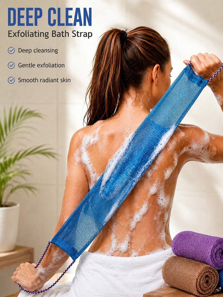 Long Handle Mesh Bath Brush, Exfoliating Bath Strap With Woven Rope, Double-Sided Shower Body Brush, Deep Cleansing And Dead Skin Removal, Easy To Clean, Suitable For Men And Women - Multiple Styles - View 1