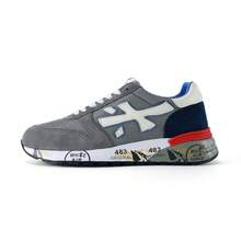 Men's Retro Color Block Suede Panel Sneakers Breathable Mesh Casual Running Shoes Non-Slip Printed Sole Fashion Walking Trainers - 邇富大米灰紅藍 - 查看 3