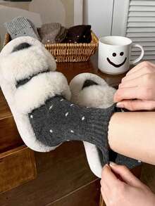 1/4/8/12Pairs Autumn/Winter Thermal Lined Thick Polka Dot Slouch Socks, Cute Versatile Retro Warm Socks - Multicolor - View 2