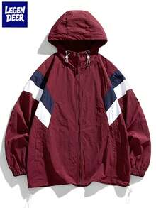 Modcrash Men's Summer Colorblock Lightweight Hooded Jacket For Outdoor Fishing And Sports Fall/Autumn/Winter - Burgundy - View 3