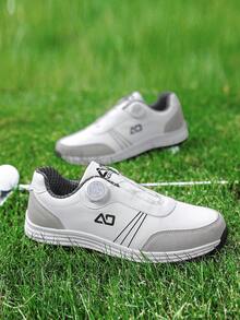 Men's 2026 New White & Gray Patchwork Golf Shoes, Rotating Buckle Lace-Free, Breathable Leather Upper, Outdoor Sports Shoes, Versatile Daily Commute, All-Season Style - White - View 9
