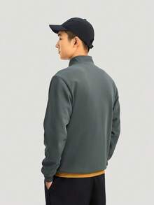 Adidas Men's TH WAFFLE HZ Solid Color Stand Collar Sports Outdoor Sweatshirt - Green - View 3